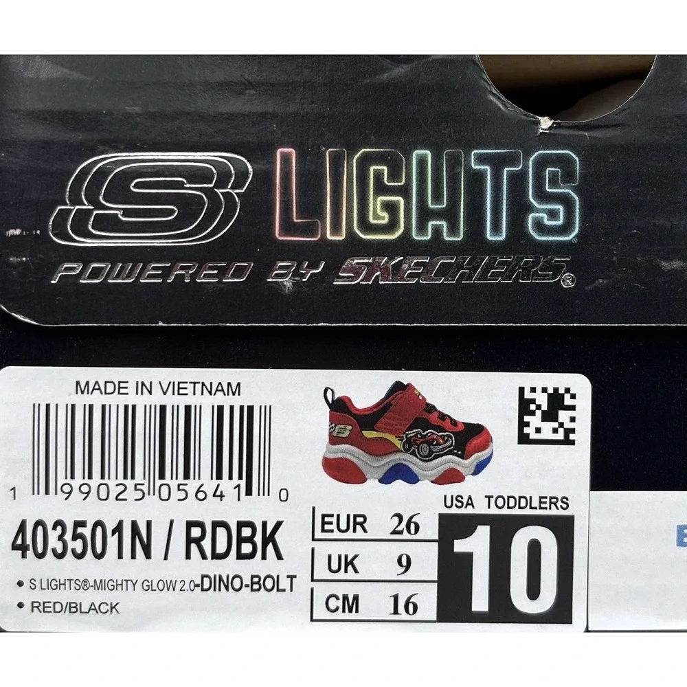 Skechers Toddler Boys Light-up Athletic Shoes Size 10 Slip-on Sneakers Black Red